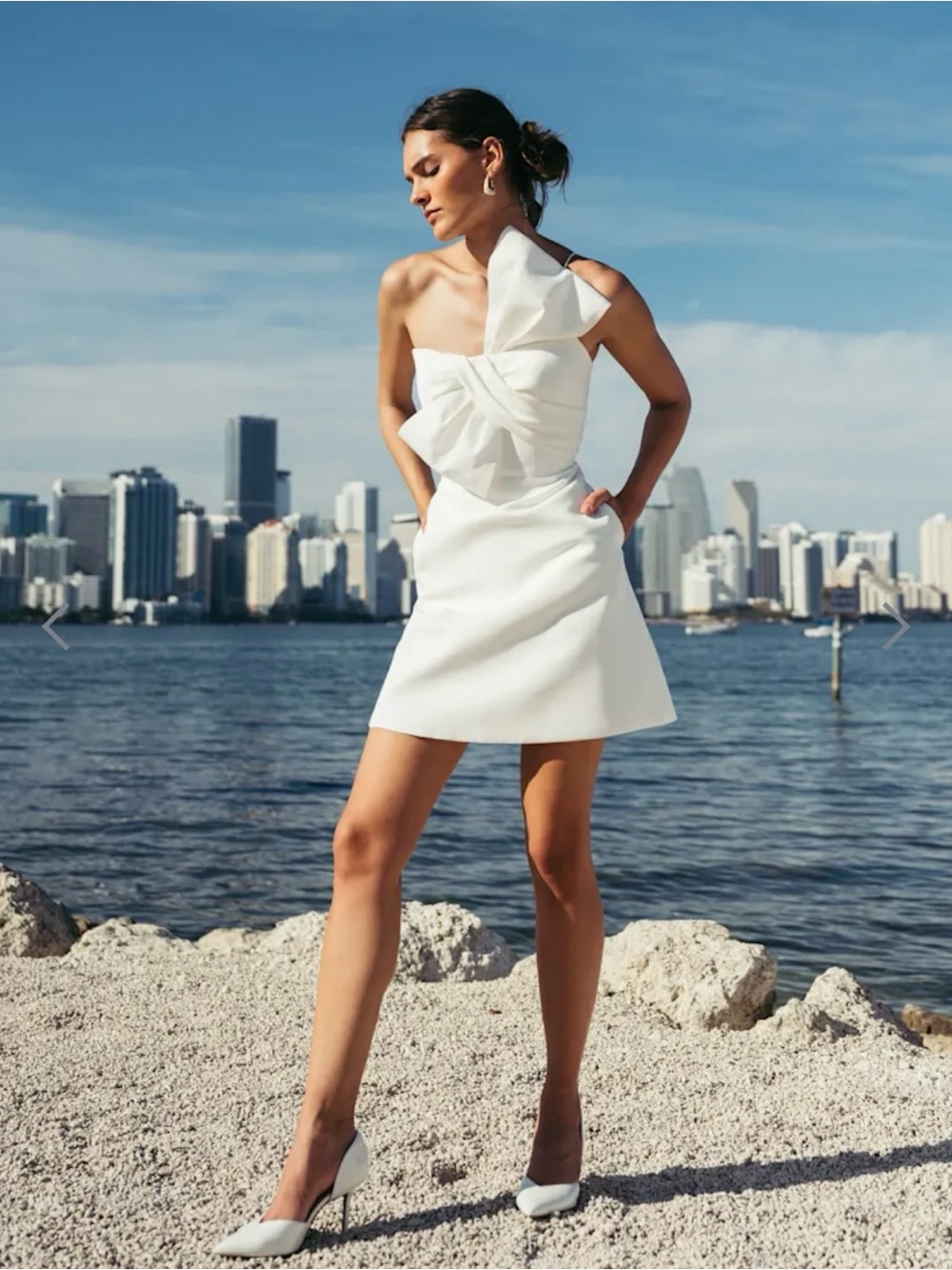 Jenny Yoo KYRA White One-Shoulder Bow Mini Dress SIZE 10 NWT